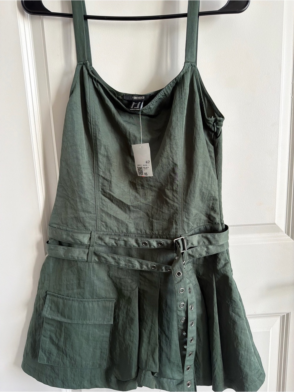 Forever 21 Olive Green Mini A-Line Dress with Belt - Picture 5 of 7